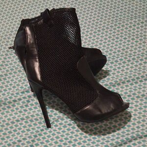 Black Mesh Peep-Toe Stiletto Heels